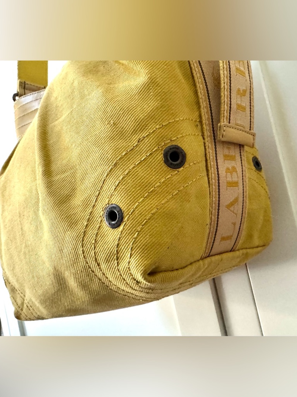 BURBERRY Blue Label Vintage Cotton Canvas Crossbody/ Messenger Bag Mustard - Picture 3 of 13